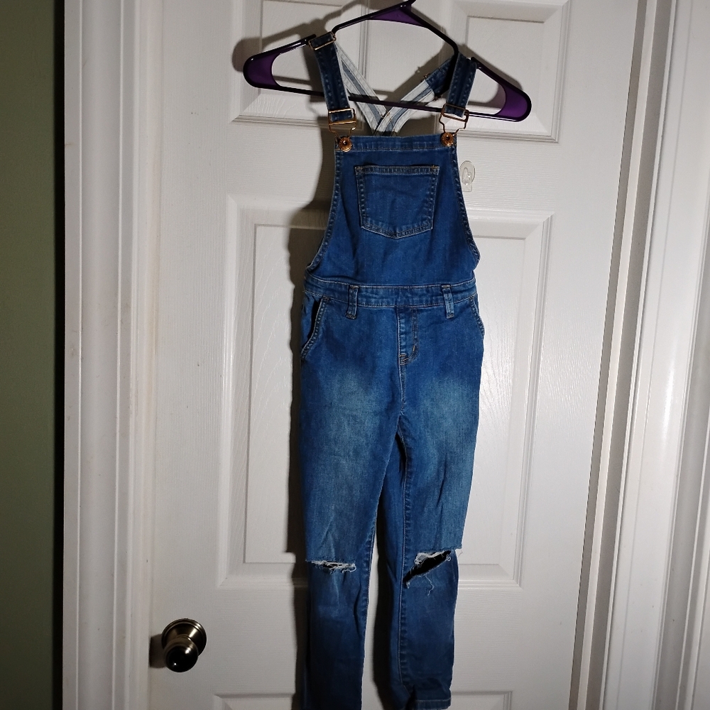 Girl's Distressed Bibbed Denim Overalls Forever 21